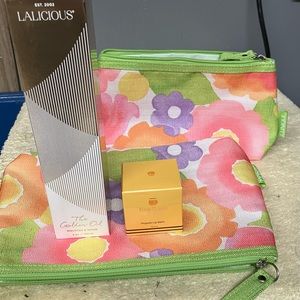 Lalicious the Golden oil and Bee Balm with Clinique bags